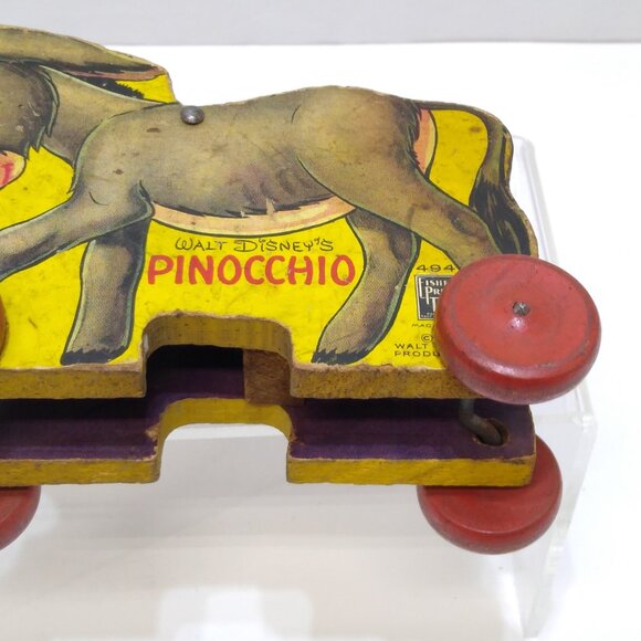 Fisher Price Walt Disney's Pinocchio's Donkey Wooden Pull Toy #494 Vintage RARE - Picture 6 of 10